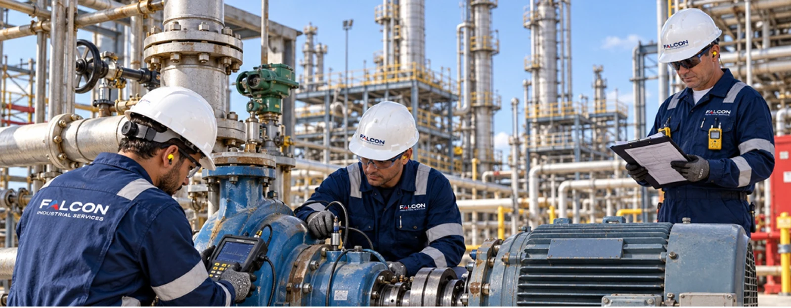 Técnicos de FALCON verificando una bomba