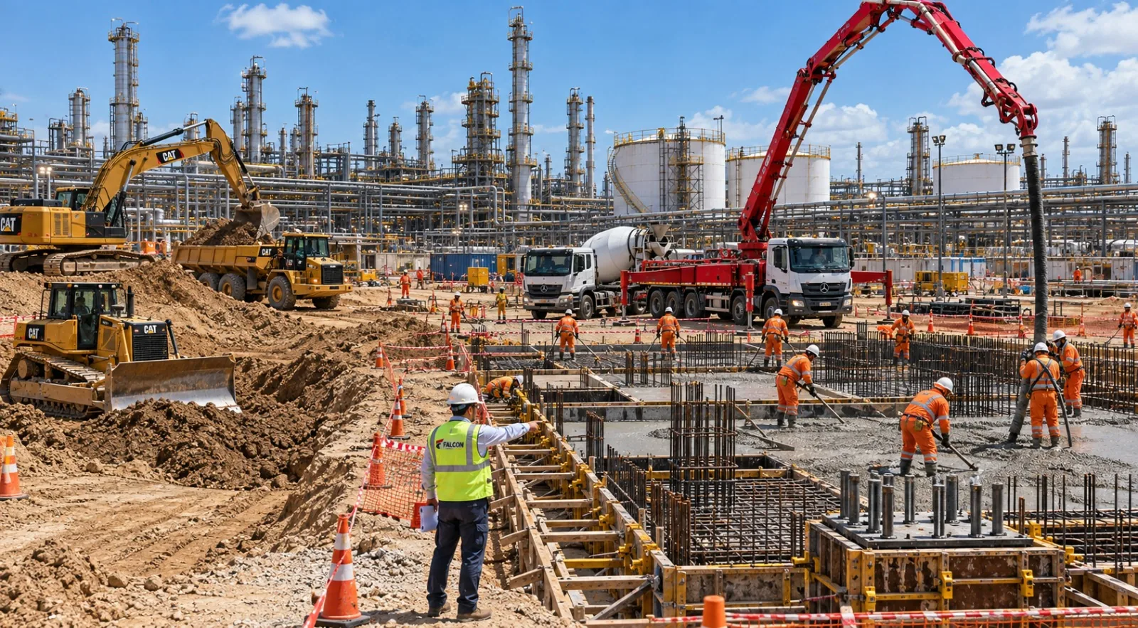Vaciado de concreto e izaje de estructura en refinería