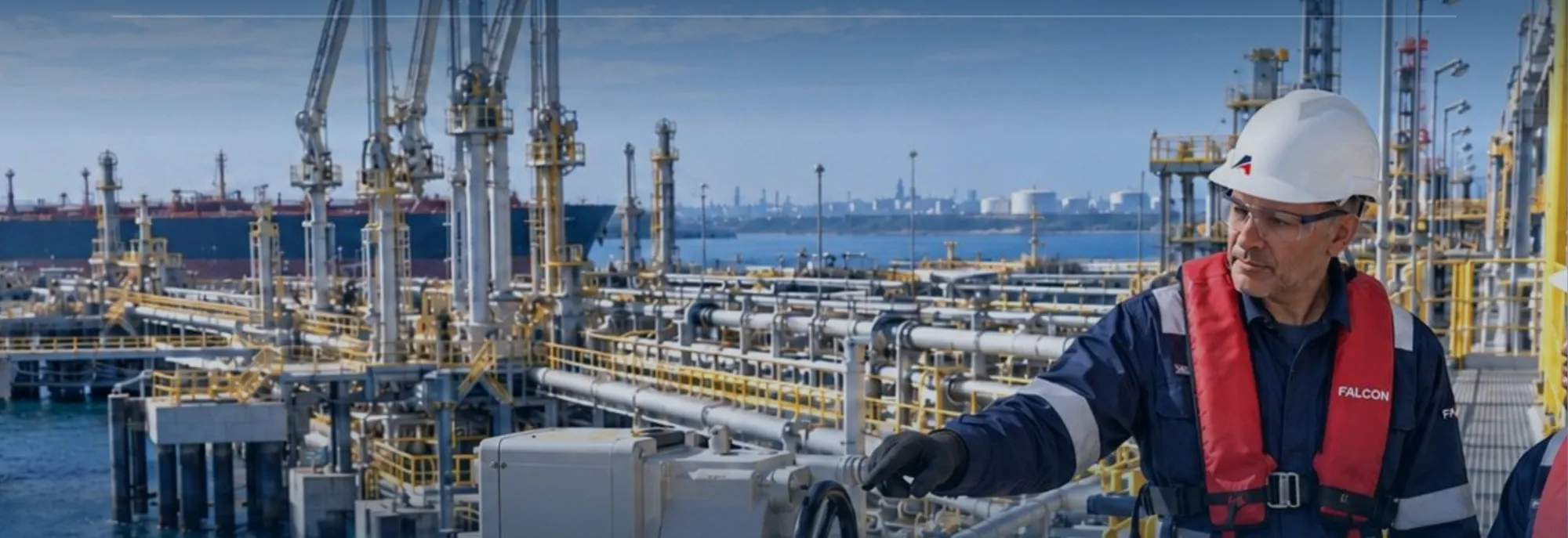 Técnico de FALCON en un muelle petrolero